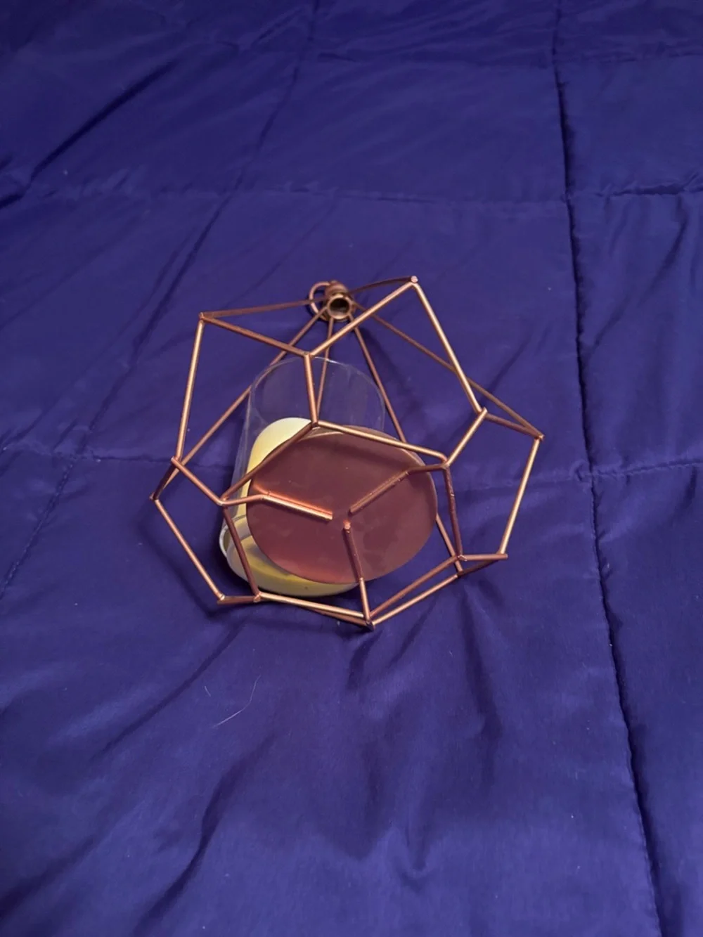 Copper Geometric Metal Lantern with LED Candle - Home Accents